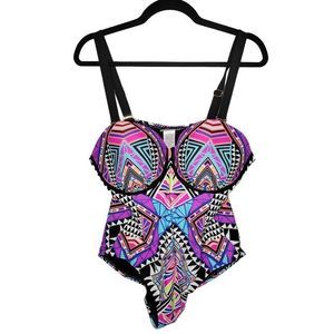 Swimsuits For All Women's Plus Size 18 Geometric One-Piece Swimsuit, Multicolor